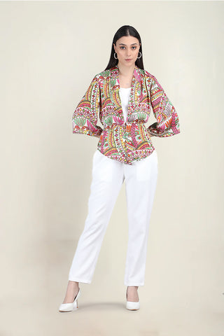 PEPLUM SHRUG WITH CONTRAST INNER AND PANTS