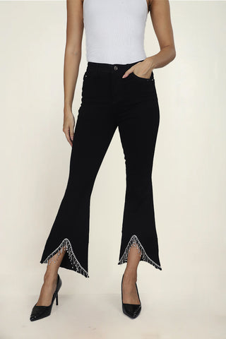 BLACK BOOT CUT JEANS WITH RHINESTONE LACE