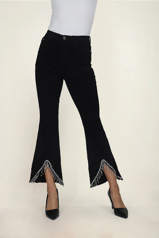 BLACK BOOT CUT JEANS WITH RHINESTONE LACE