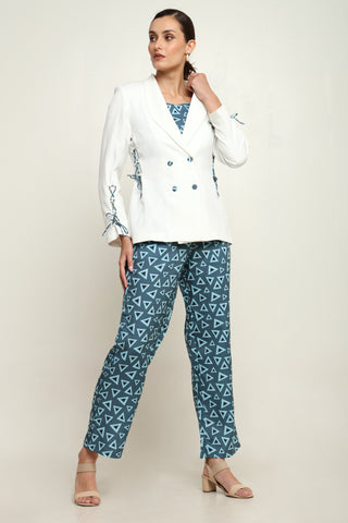 BLAZER WITH ABSTRACT PRINTED INNER AND PANTS