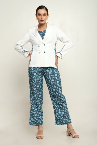 BLAZER WITH ABSTRACT PRINTED INNER AND PANTS