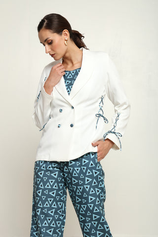 BLAZER WITH ABSTRACT PRINTED INNER AND PANTS