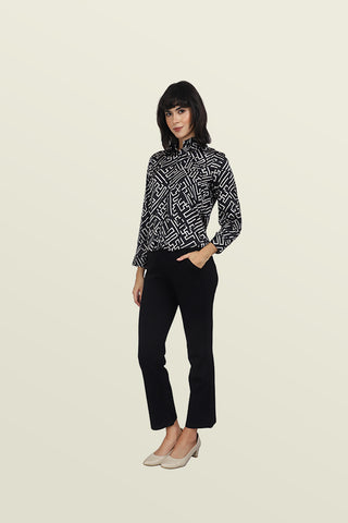 BLACK ABSTRACT PRINTED HIGH-LOW SHIRT