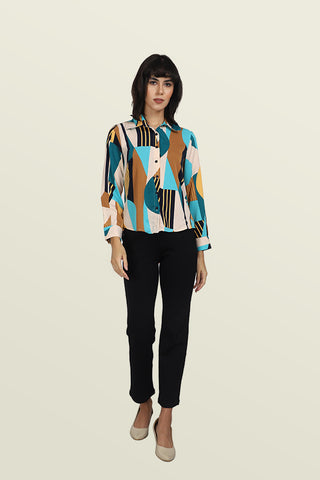 ABSTRACT PRINTED HIGH-LOW SHIRT