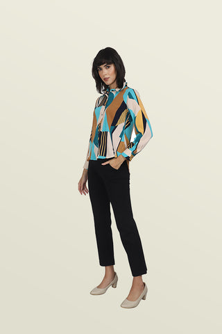 ABSTRACT PRINTED HIGH-LOW SHIRT