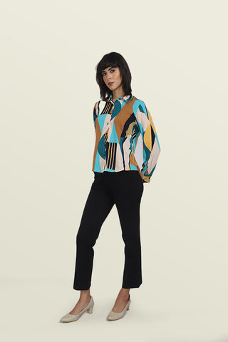 ABSTRACT PRINTED HIGH-LOW SHIRT