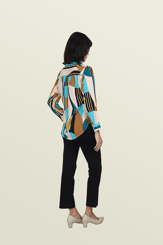 ABSTRACT PRINTED HIGH-LOW SHIRT