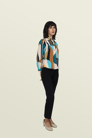 ABSTRACT PRINTED HIGH-LOW SHIRT