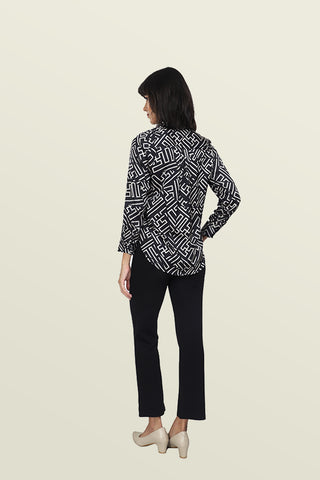 BLACK ABSTRACT PRINTED HIGH-LOW SHIRT