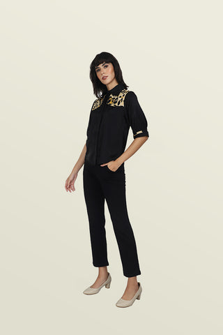 BLACK CONTRAST FLAP SHIRT