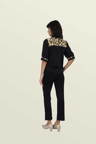 BLACK CONTRAST FLAP SHIRT