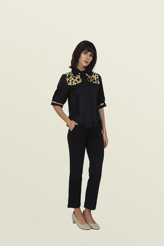 BLACK CONTRAST FLAP SHIRT