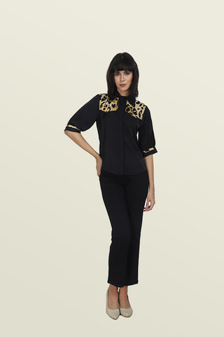 BLACK CONTRAST FLAP SHIRT