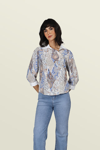 BLUE ASYMMETRIC PLACKET SHIRT